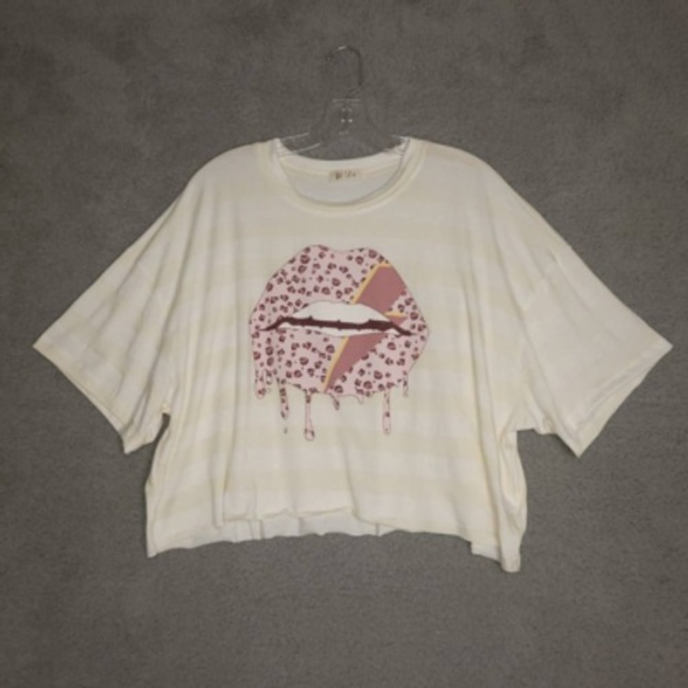 Wst Cst Shirt Womens Crop Top White‎ Yellow Stripe Short Sleeve Stretch S New